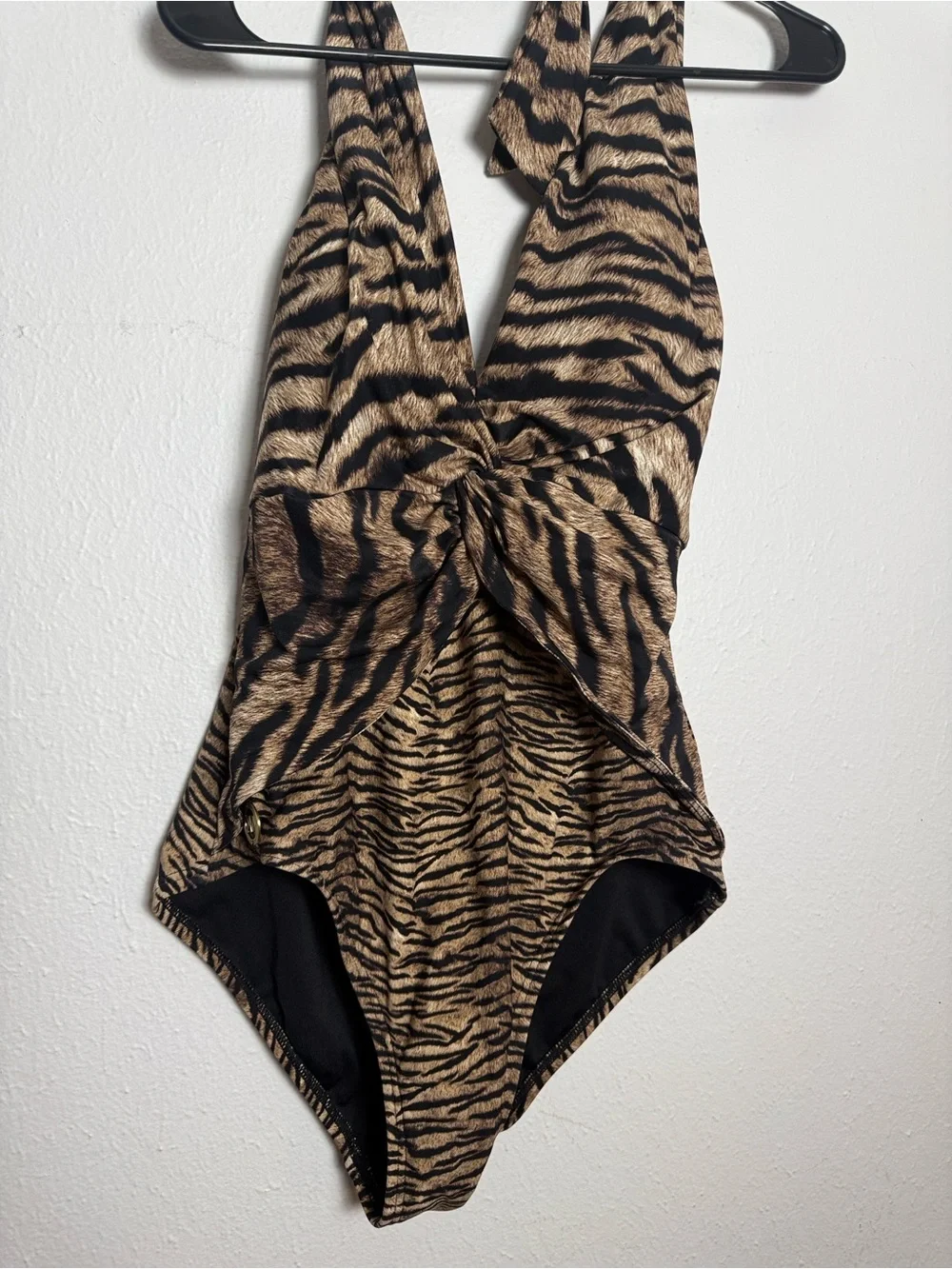 Michael Kors Brown and Black Animal Print Halter One-Piece Swimsuit